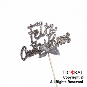 CAKE TOPPER FELIZ CUMPLEAOS CON STRASS PLATA X 1